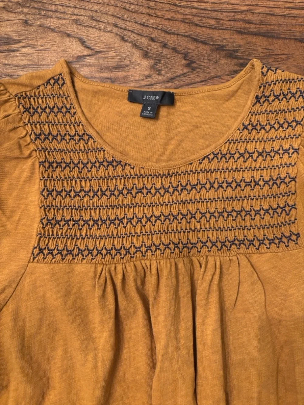 J.Crew Mustard Yellow Gold Smocked Cotton Puff Sleeve Peasant Top Women’s Small